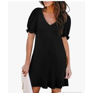 NWOT Size Small Aloodor Women's Casual Short Sleeve V-Neck Dress & Pockets-Black